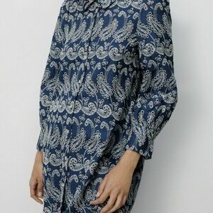 Eyelet blue denim mini shirt dress from Zara